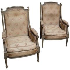 Pair of French Louis XVI Style Bergères with a Painted Finish