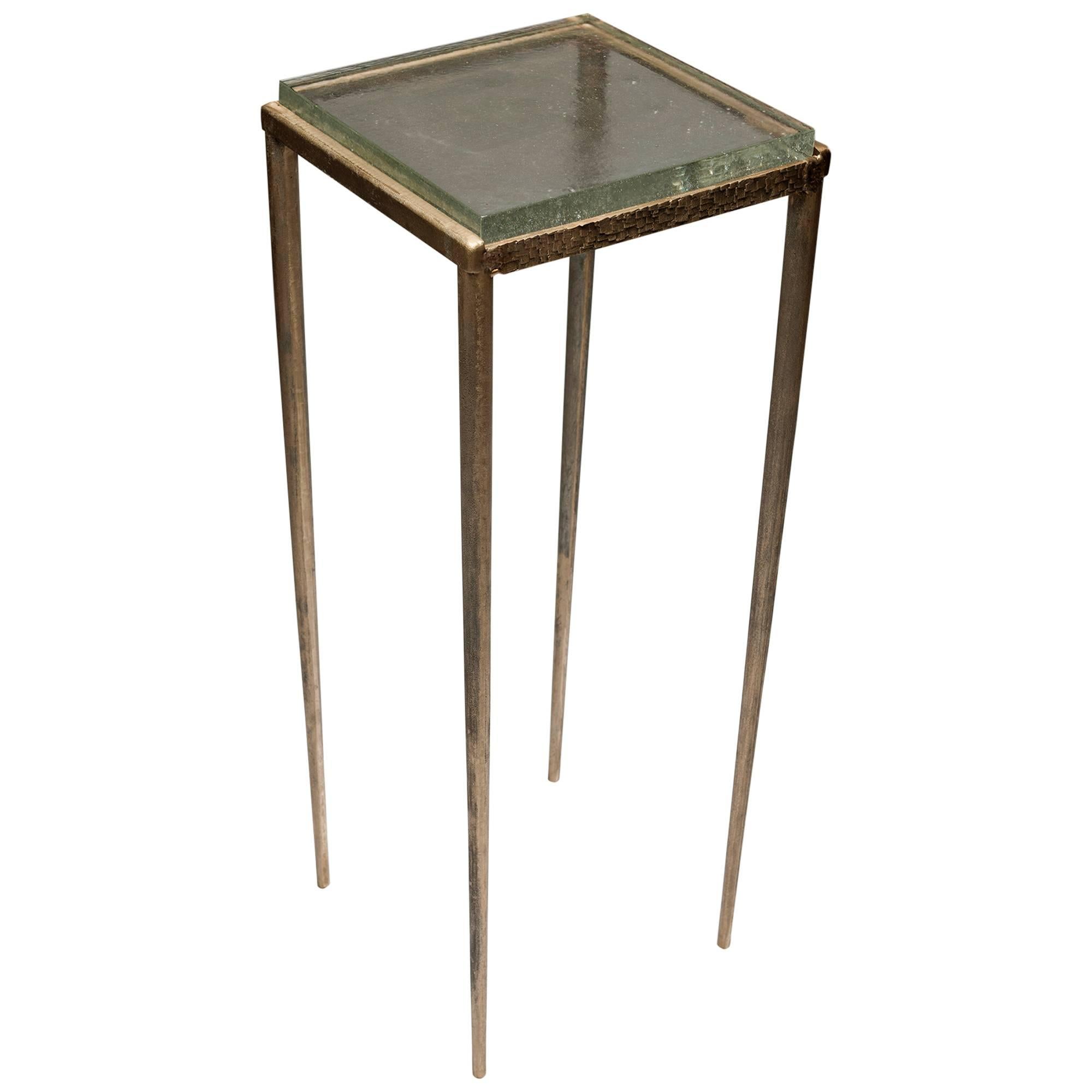 Contemporary Ash Side Table in Bronze and Glass by Gregory Nangle