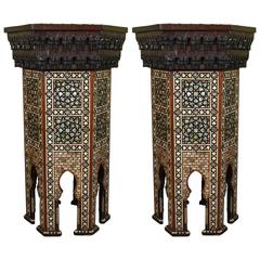 A Fine Pair of Moorish Mother-of-Pearl Inlaid Hexagonal Stands