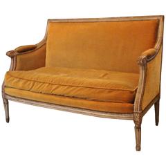 Antique French Louis XVI Style Small Sofa with an Old Painted Finish