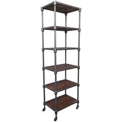 Tall Wood and Metal Industrial Shelving Unit on Casters