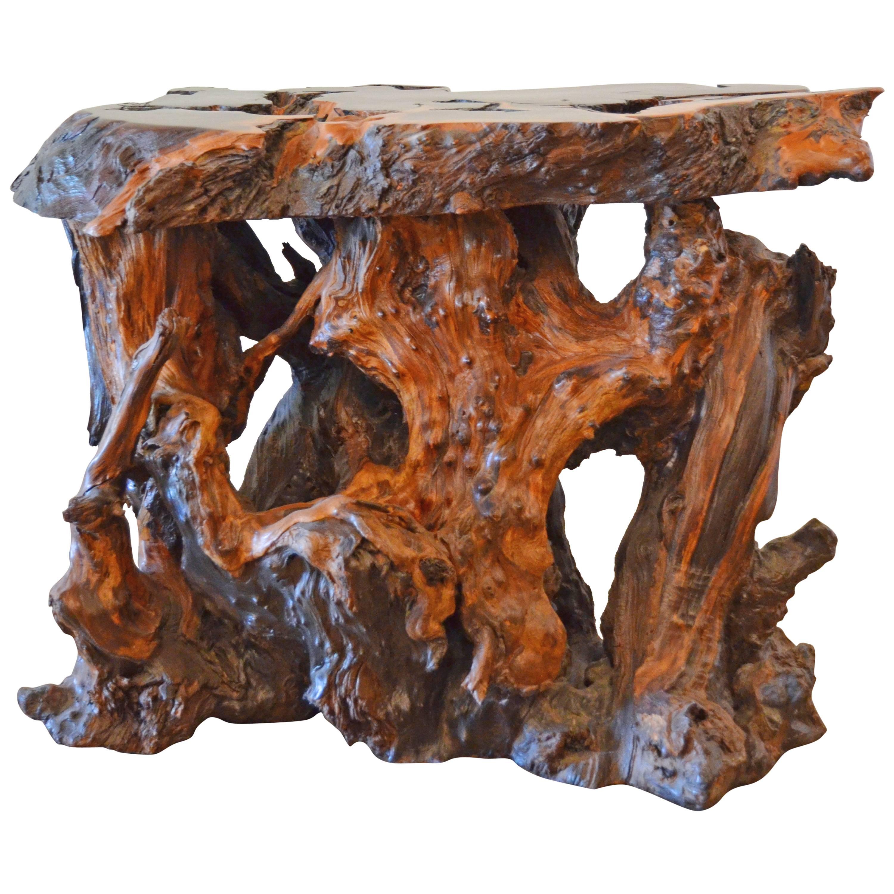 Mid-Century Redwood Burl End or Side Table with Live Edge