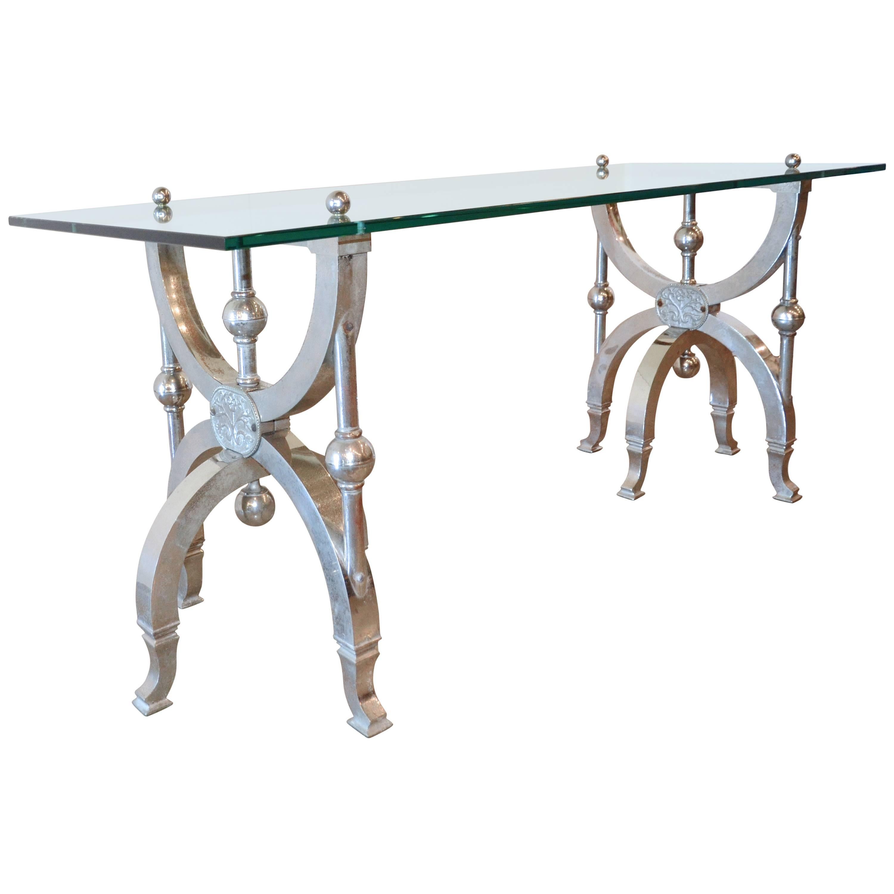 Victorian Goes Modern, Nickel and Glass Occasional Table
