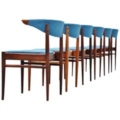 Danish Cowhorn Chairs with Blue Upholstery, 1960