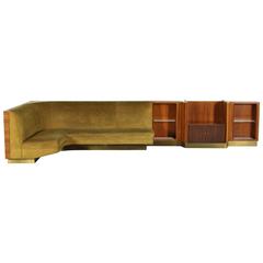 Magnificent Velvet Corner Sofa with Connected Cabinet, Italy, 1950s-1960s
