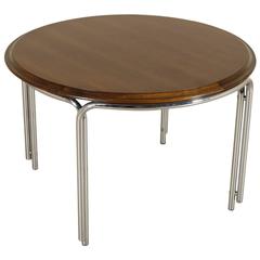 Round Game Table by Frattini for Cassina Chromed Metal Walnut Veneer 1960s-1970s