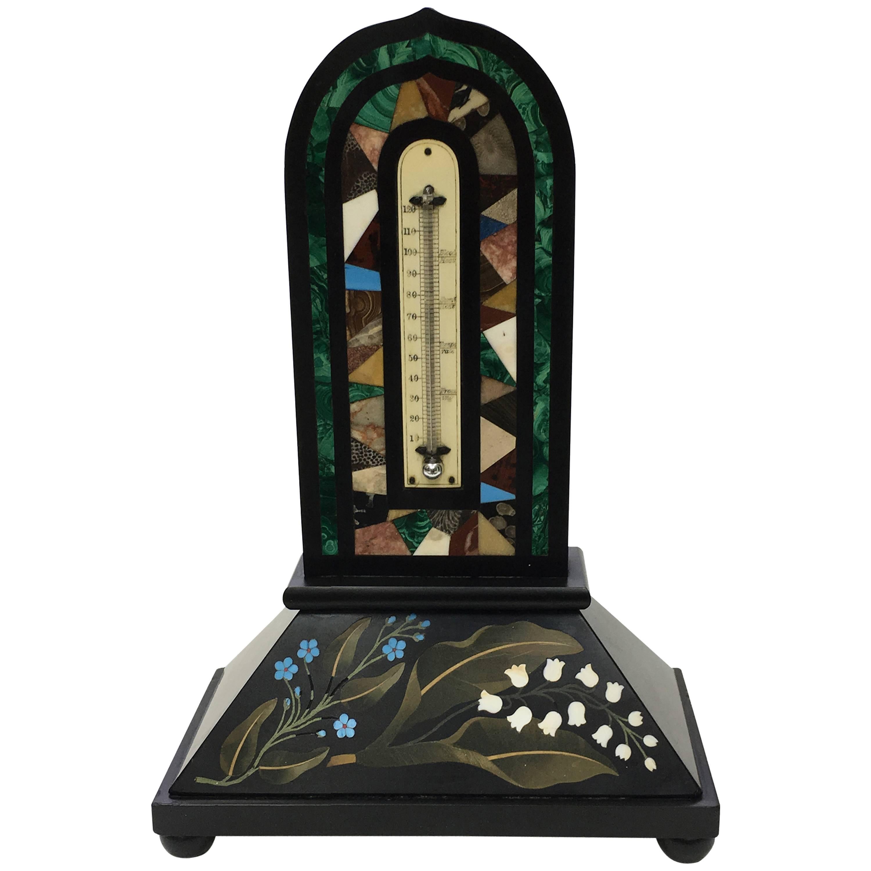 Thermometer in Black Marble, Inlaid with Various Marbles, Italy, 19th Century For Sale