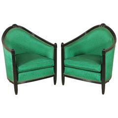 Two Armchairs Ruhlmann Style Lacquered Wood Springs Fabric, Italy, 1920s
