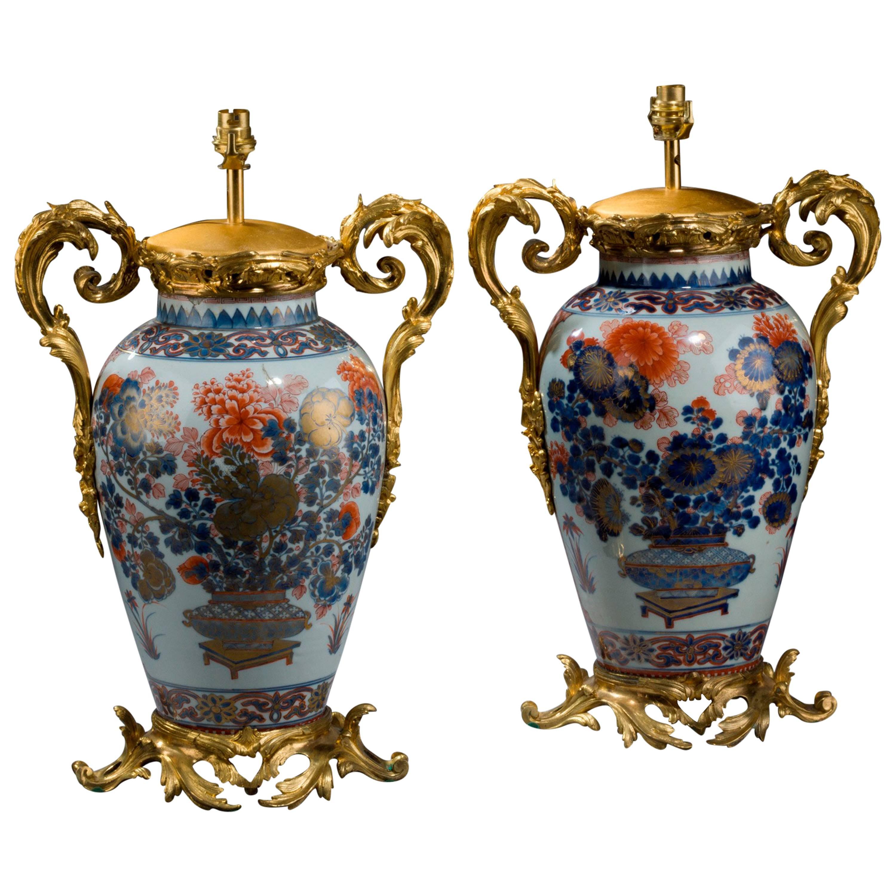 Pair of late 19th century Oriental Porcelain Ovoid Vase Lamps