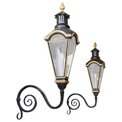 Pair of Dutch Copper Wall Lanterns of Monumental Size with Wrought Iron Arms