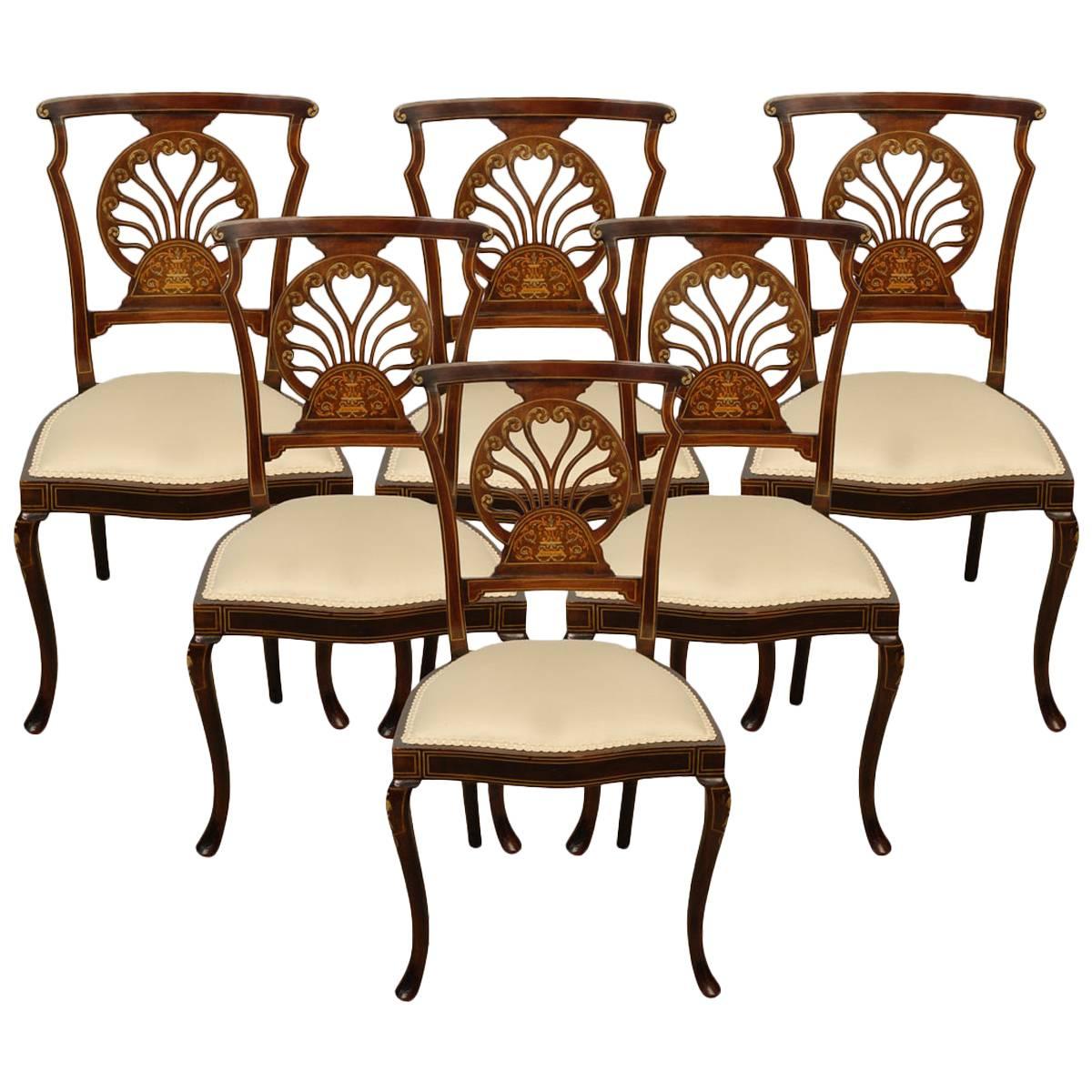 Set of Six Mahogany Inlaid Chairs