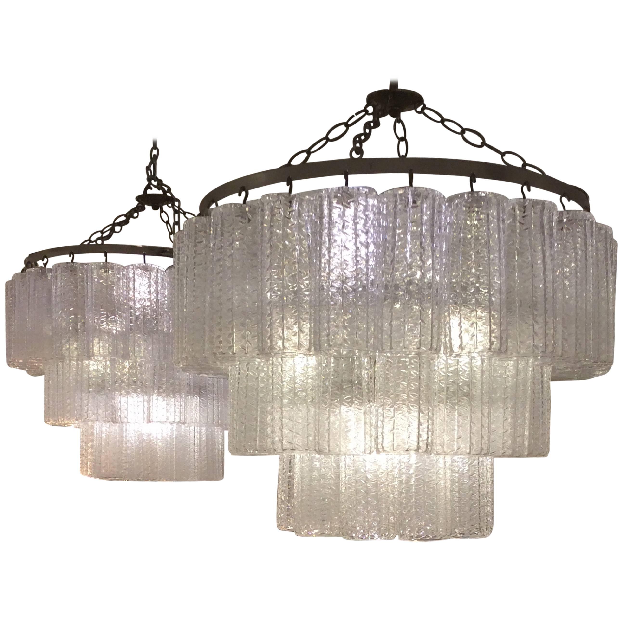 Pair of Italian Chandeliers by Venini 1950 Murano Glass