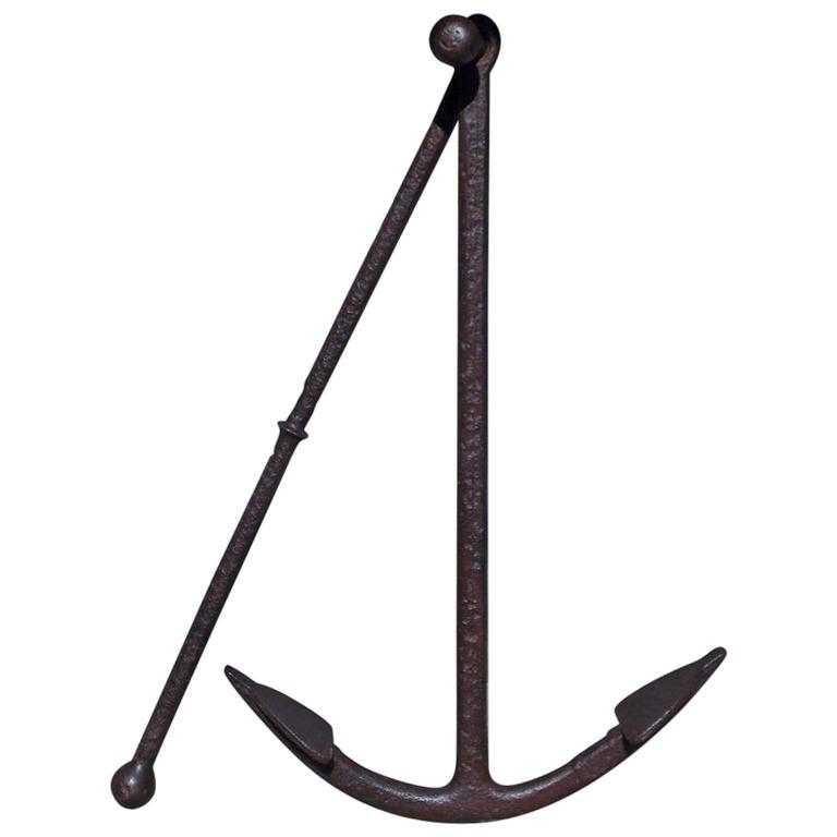 American Nautical Cast Iron Kedge Ship's Anchor with Stock, Circa 1850