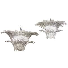 Pair of Venetian Chandeliers "Palm Tree" Murano Glass Chandeliers, 1970 3