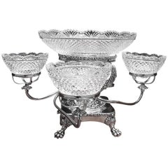 English Sheffield Cut Crystal Acanthus & Berry Epergne, Circa 1830