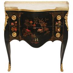 Antique Louis XV Style Chinoiserie Lacquer Small Commode or Side Table, 1900 Period