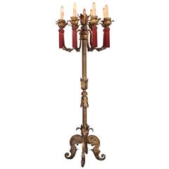 Antique Large, Heavy and Very Decorative, 1920s Cast Iron Nine-Light Floor Lamp