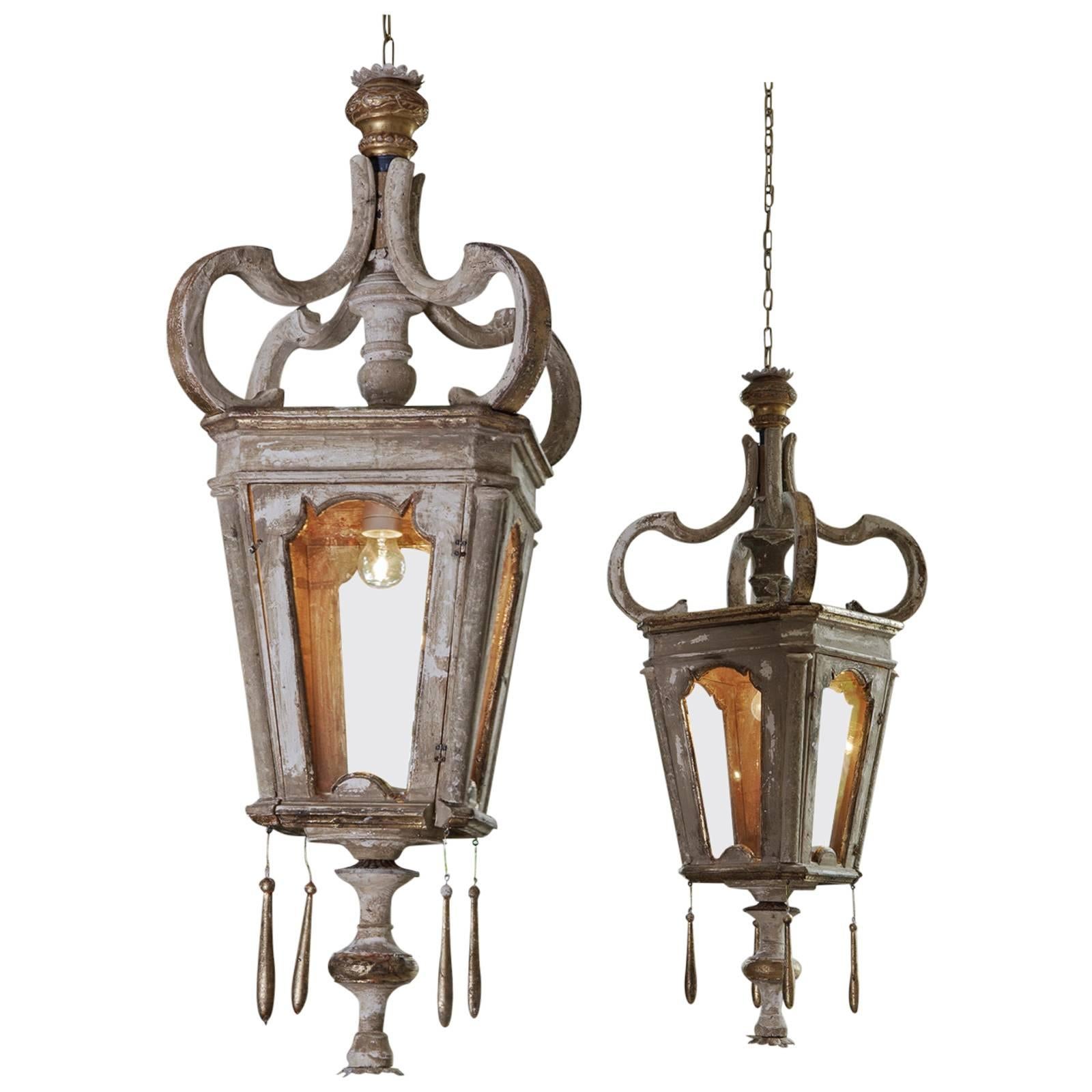 Large Decorative Wooden Lanterns Compiled from Antique Elements