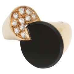 Art Deco Onyx and Diamond Gold Ring
