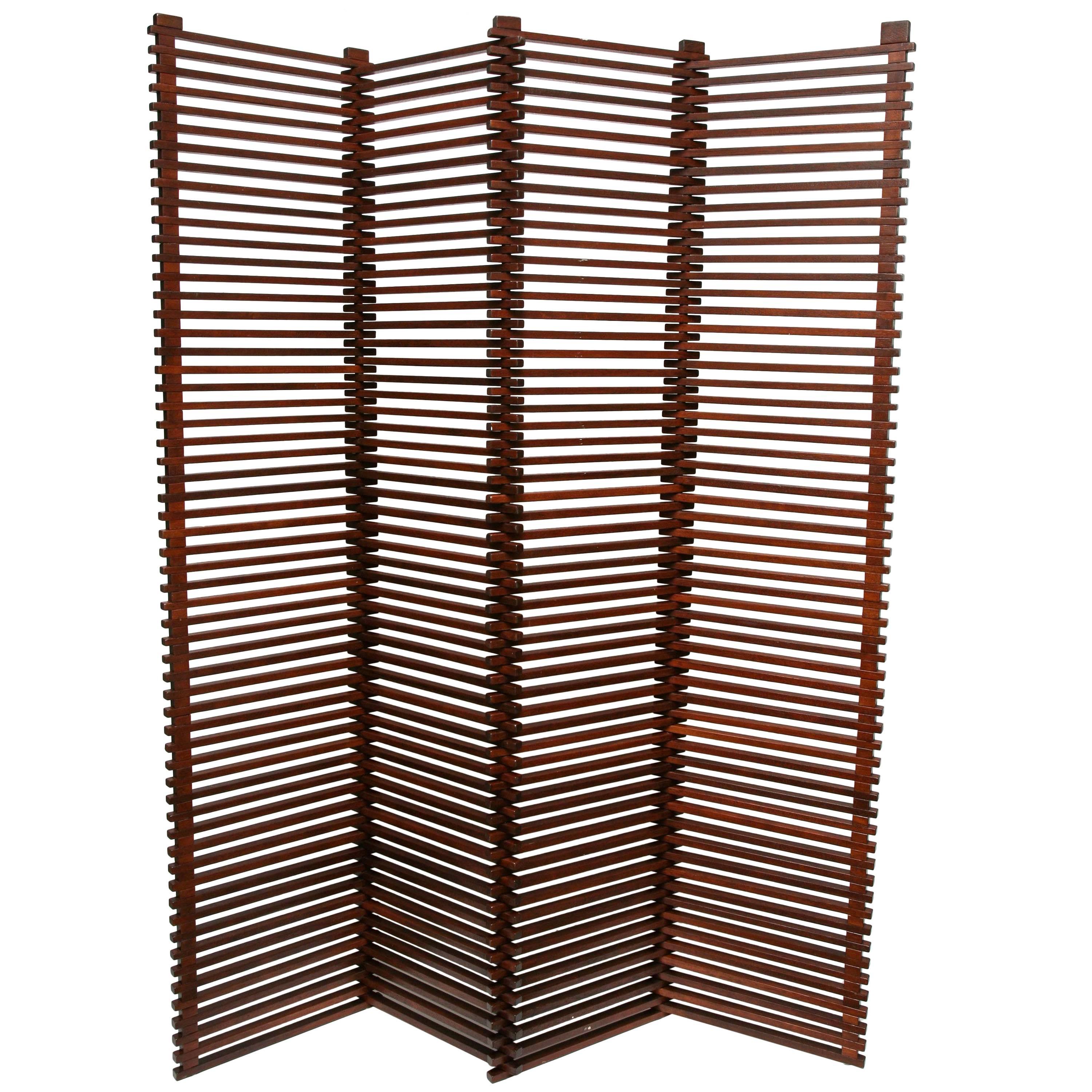 Mid-Century Modern Tall Solid Wood Slat Room Divider/Screen/Partition