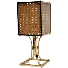 Bronze Table Lamp Art Deco circa 1940 Mounted with a Cane and Glass Lampshade