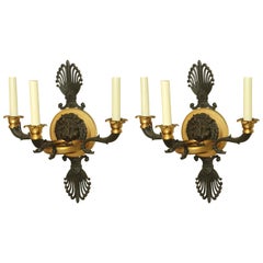 Pair of Empire Bronze Lion Head Sconces