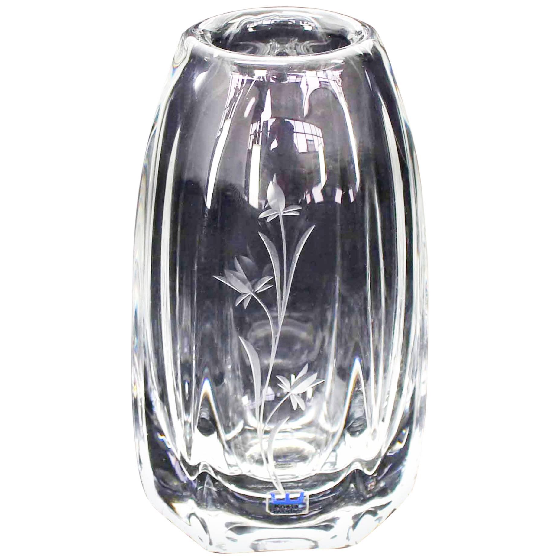 Tall Swedish Crystal Vase by Kosta For Sale
