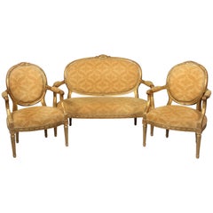 Antique 19th Century Three-Piece Louis XVI Style Giltwood Parlor Set