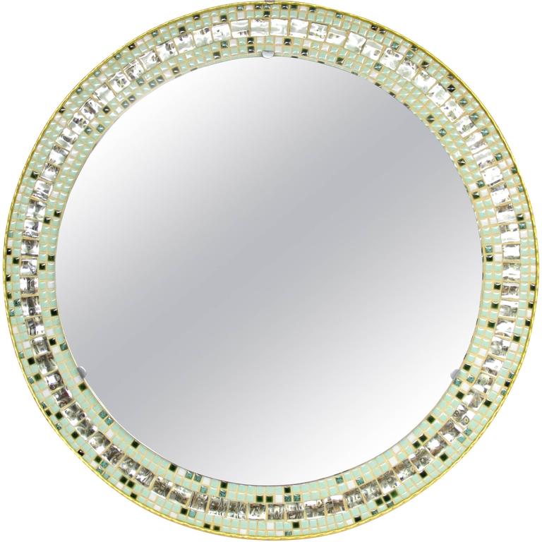Mid Century Black and White Mosaic Circular Mirror For Sale at 1stdibs
