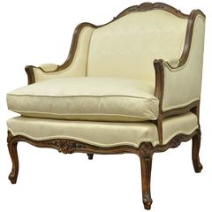 Vintage Wide Frame French Country Louis XV Style Floral Carved Bergere Armchair 3