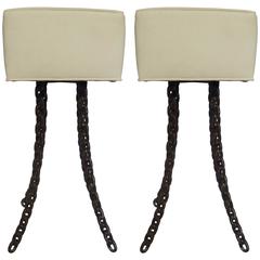 Vintage Pair of Chic Chain Link Base Bar Stools