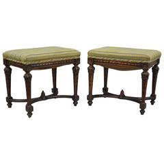 Pair of 1930s French Carved Walnut Louis XV or XVI Style Stools 3
