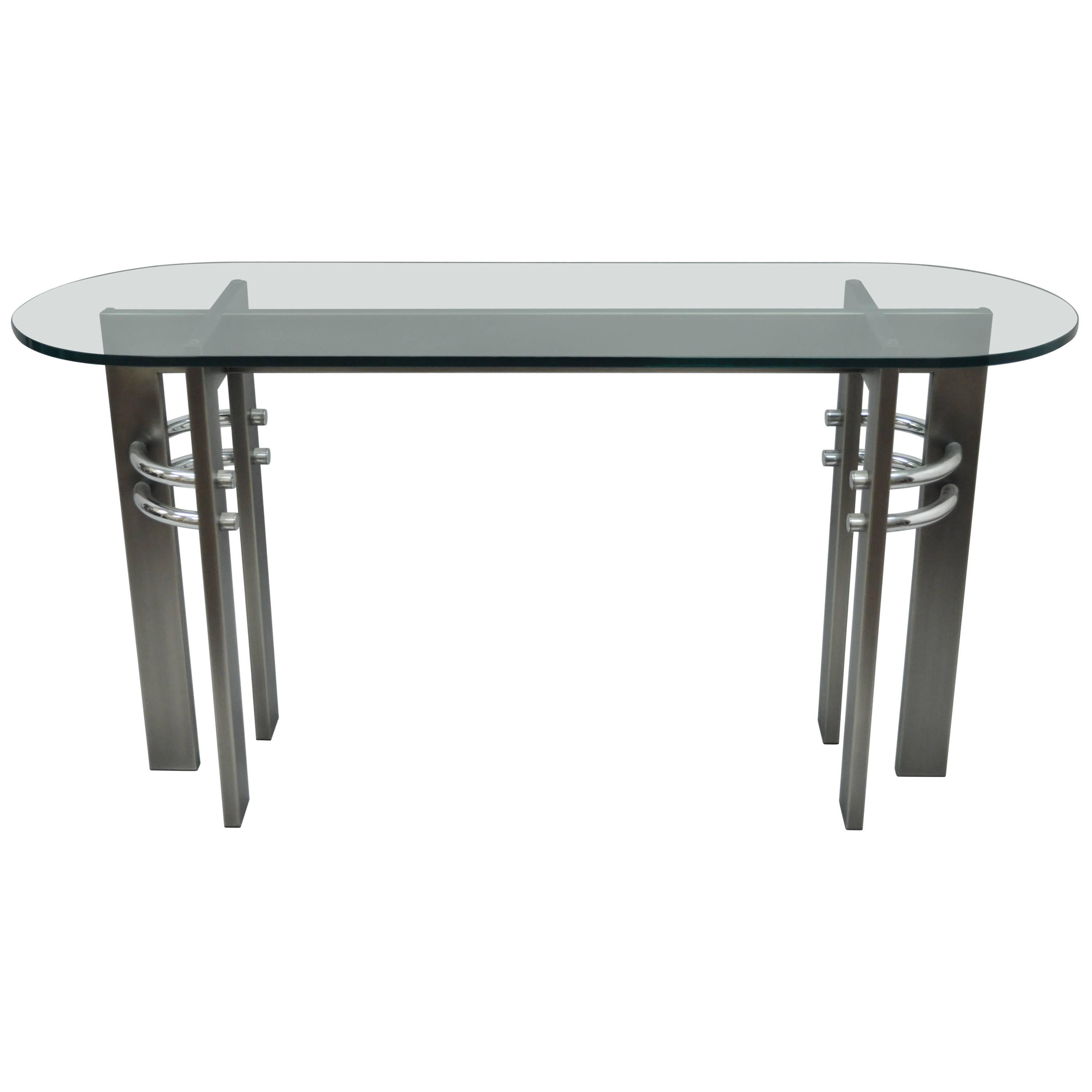 Design Institute of America DIA Brushed Metal, Chrome & Glass Console Sofa Table