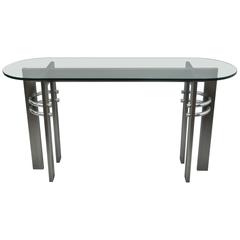 Design Institute of America DIA Brushed Metal, Chrome and Glass Console Table 2