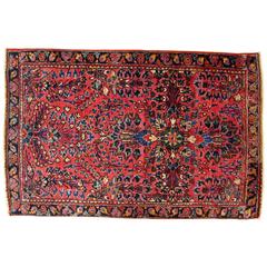 Antique Persian Sarouk Oriental Rug with Floral Design in Small Size, circa 1910