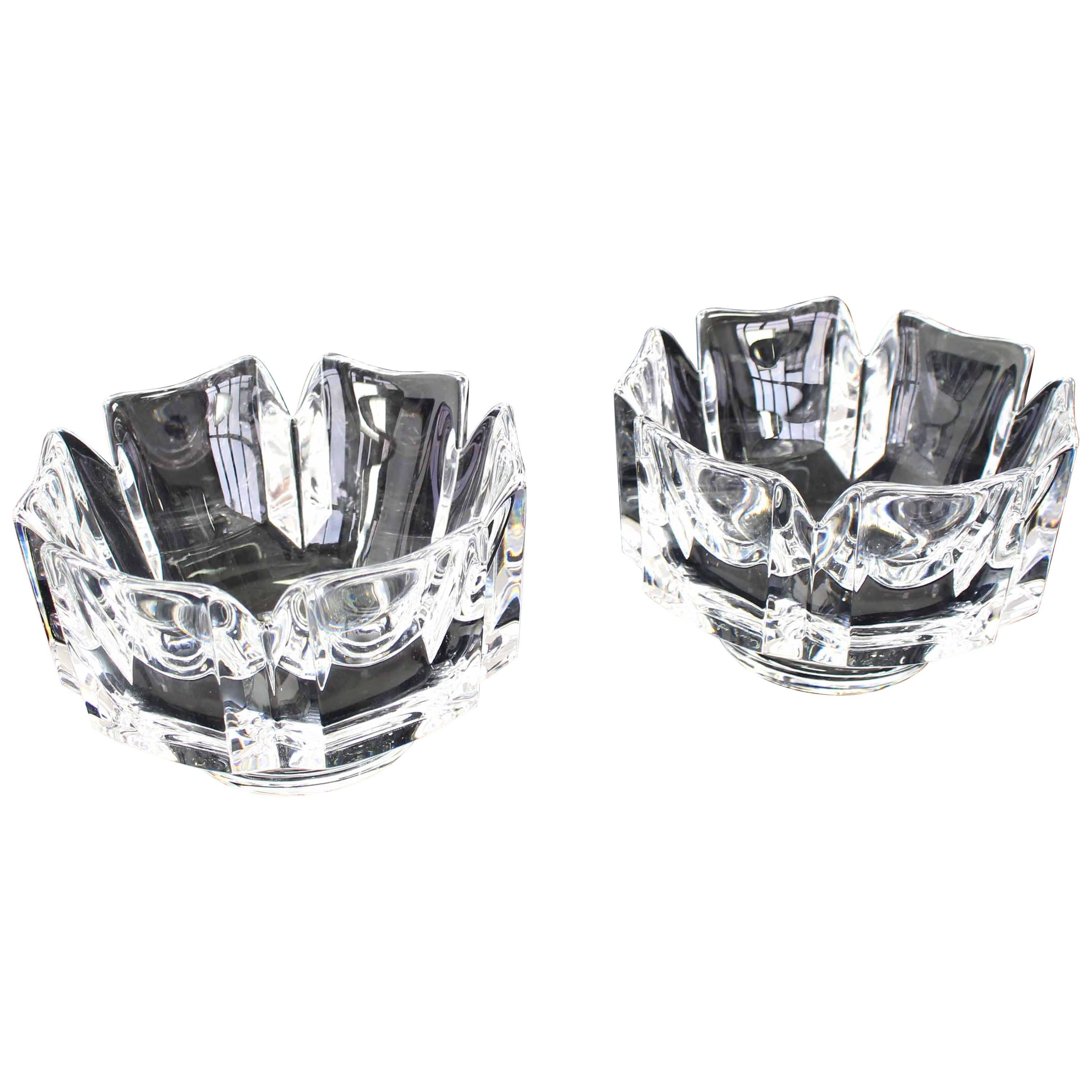 Pair of Heavy Crystal Bowl Vases by Orrefors For Sale