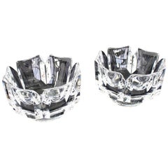 Retro Pair of Heavy Crystal Bowl Vases by Orrefors