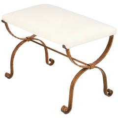 Spanish Vintage Curule Style Upholstered Bench 3