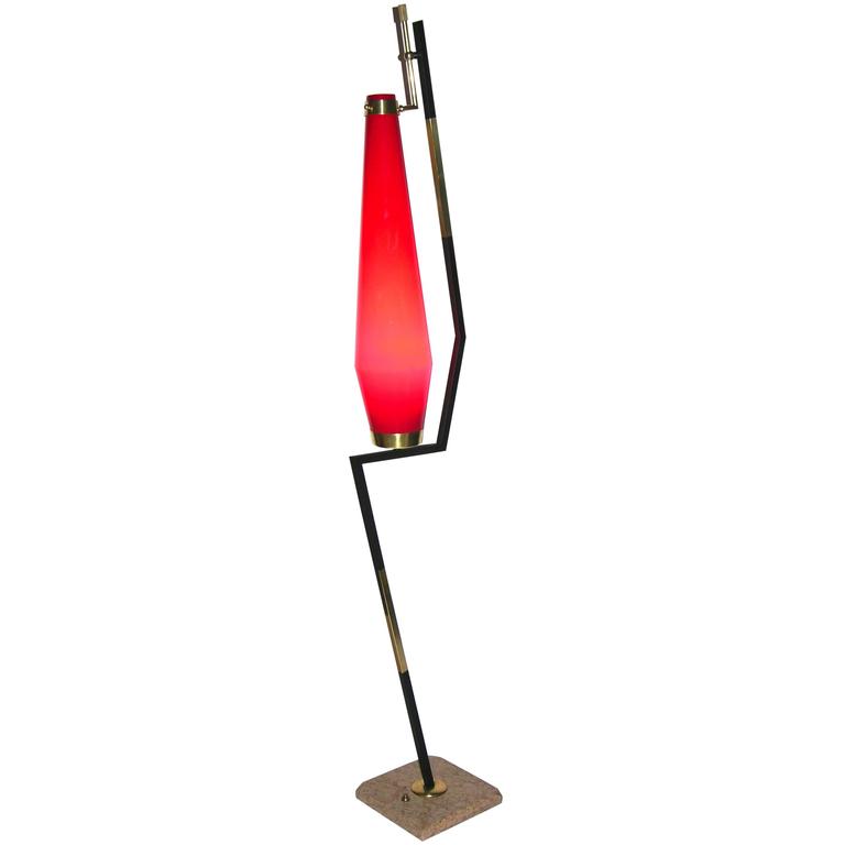 Stilnovo 1950s Vintage Italian Floor Lamp With Vistosi Red Murano Glass Shade