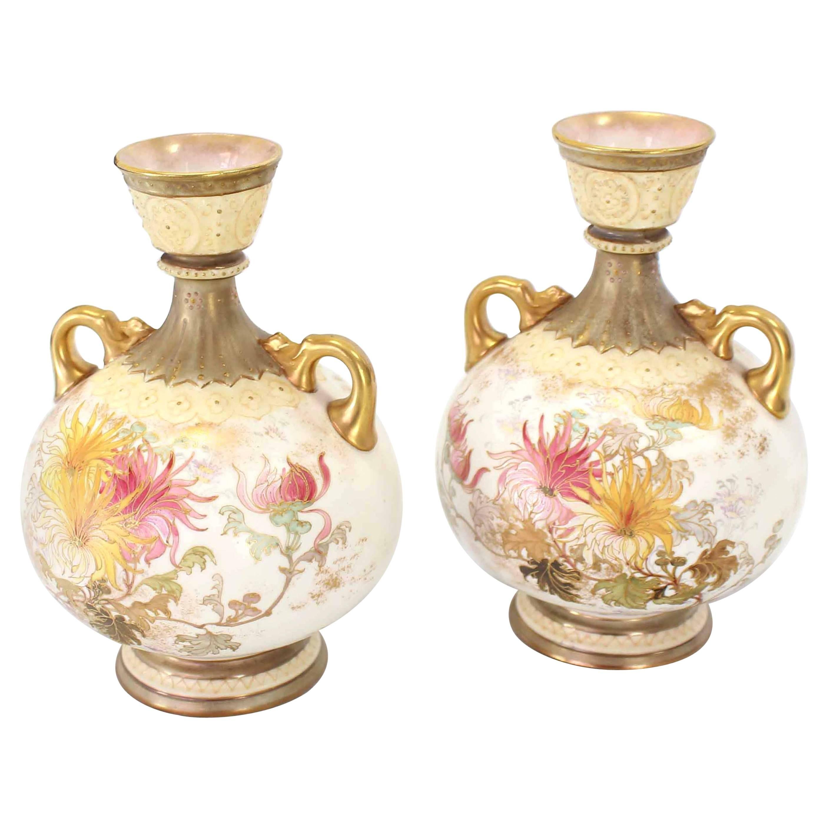 Pair of Royal Worcester Porcelain Vases For Sale