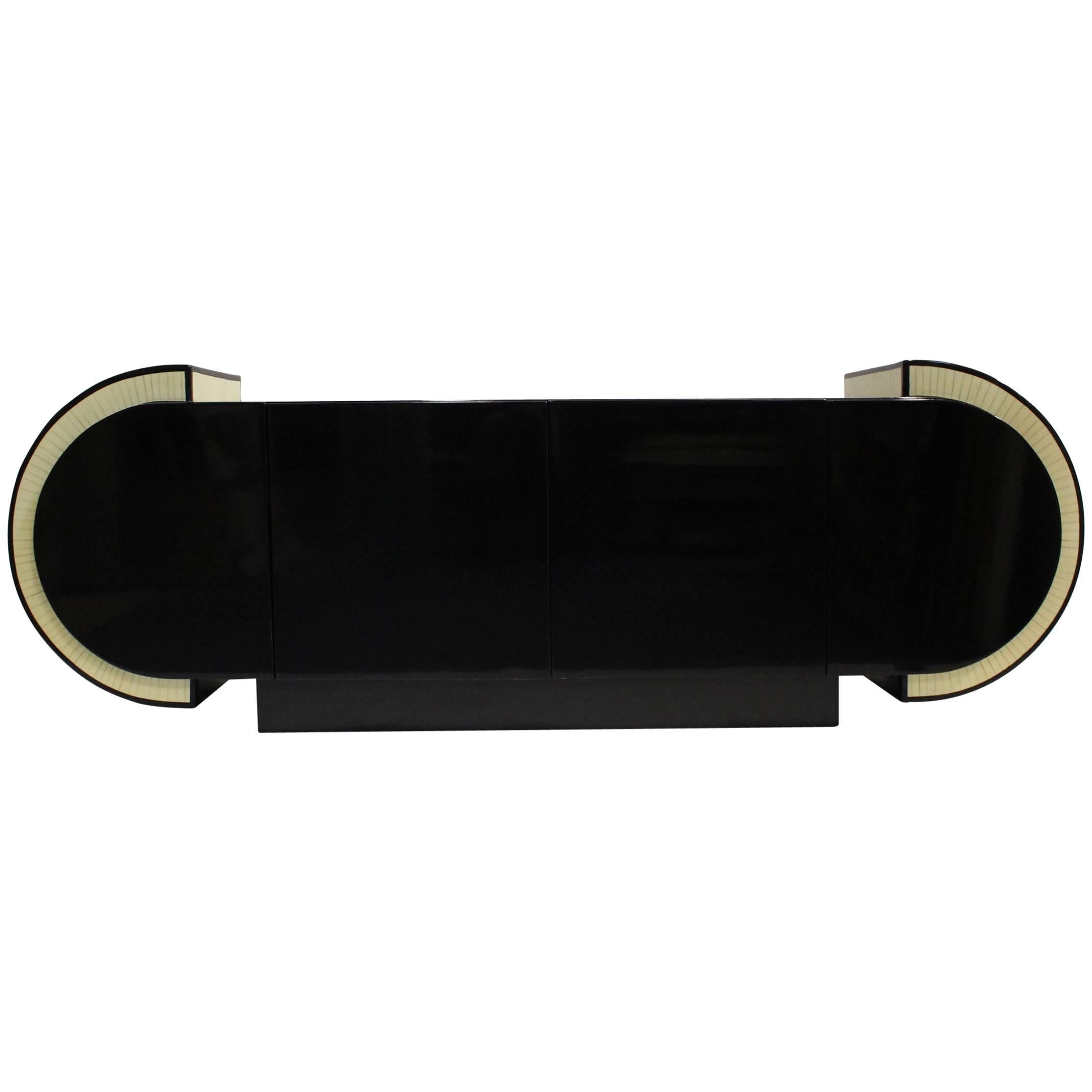 Pierre Cardin Style Black Modern Four-Door Buffet Credenza Dresser Console