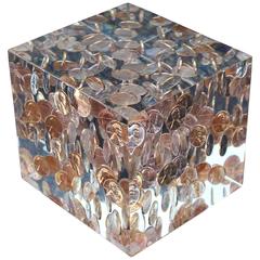 Mid-Century Modern Cube Lucite Sculpture with Captured Lot of "One" Cent Coins 4