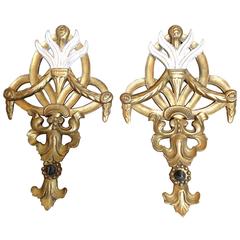 Italian Painted Wall Sconces/Wood Elements