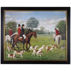 The Fox Hunt English Sporting Oil on Canvas Signed HK Hobbs