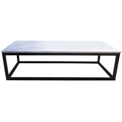 1970s Rectangle Coffee Table Marble and Square Tube Metal Base