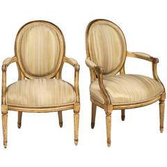 Antique Louis XVI Pair of Medallion Back Armchairs
