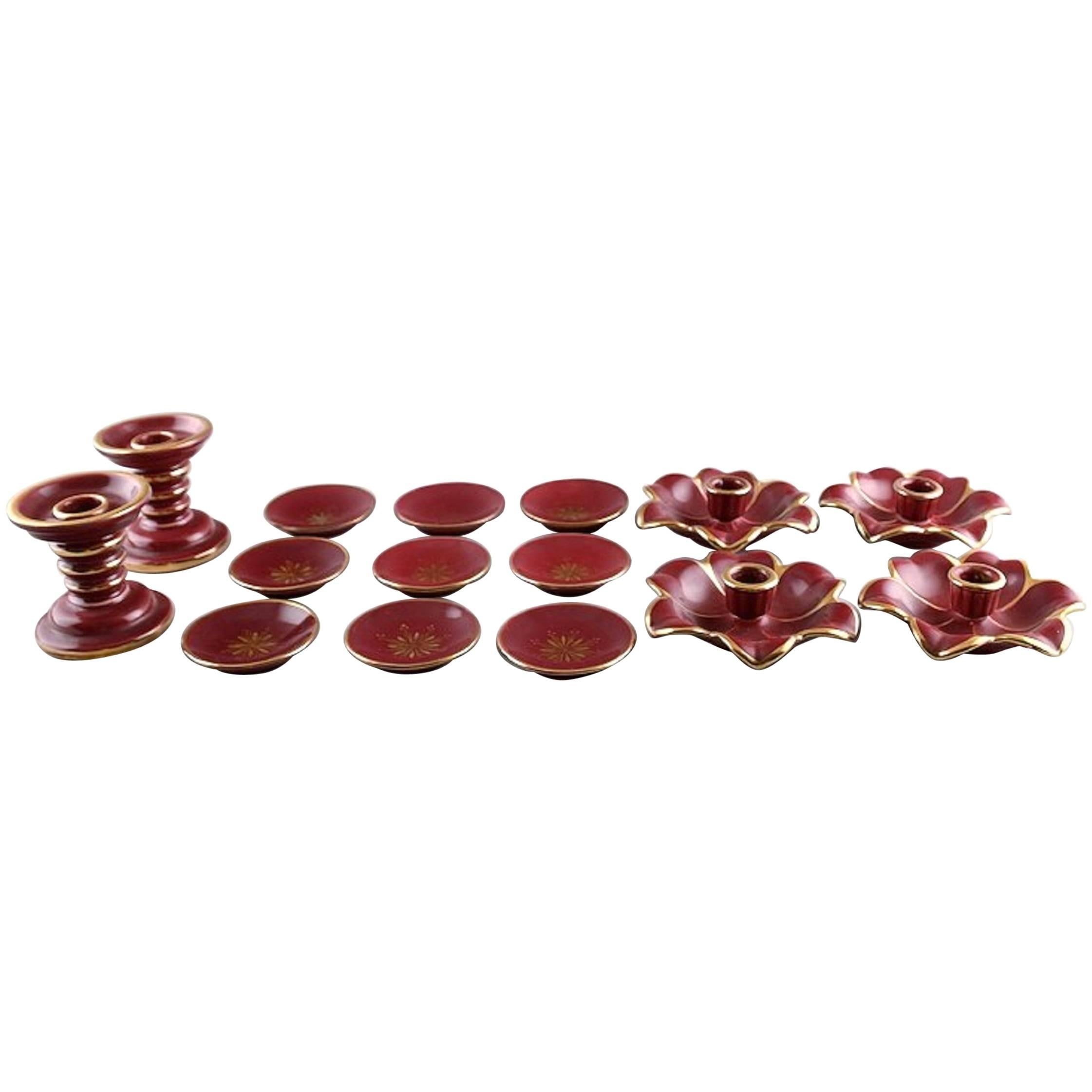 Collection 'Red Rubin' Pottery with Red Glaze with Gold, Upsala-Ekeby, Gefle For Sale