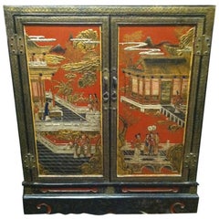 Chinese Black and Polychrome Lacquer Cabinet, Early 20th Century