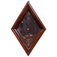 Quirky Diamond Shaped English Mahogany Cushion Mirror, circa 1820