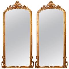 Pair of Tall French Giltwood Palace Size Mirrors
